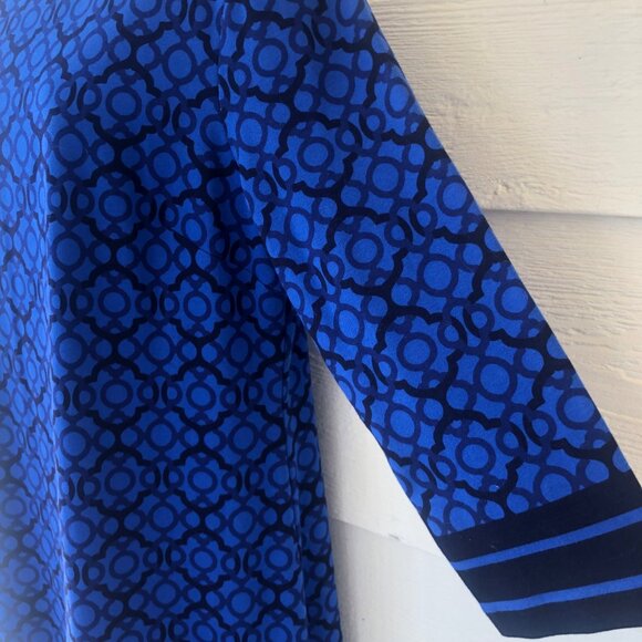 Talbot’s Midi Dress Royal Blue & Black Geo Design Contrasting Trim Sz Medium - Picture 6 of 16
